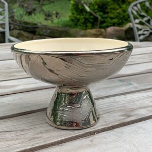 Artisan made Silver and Cream Pedestal Bowl